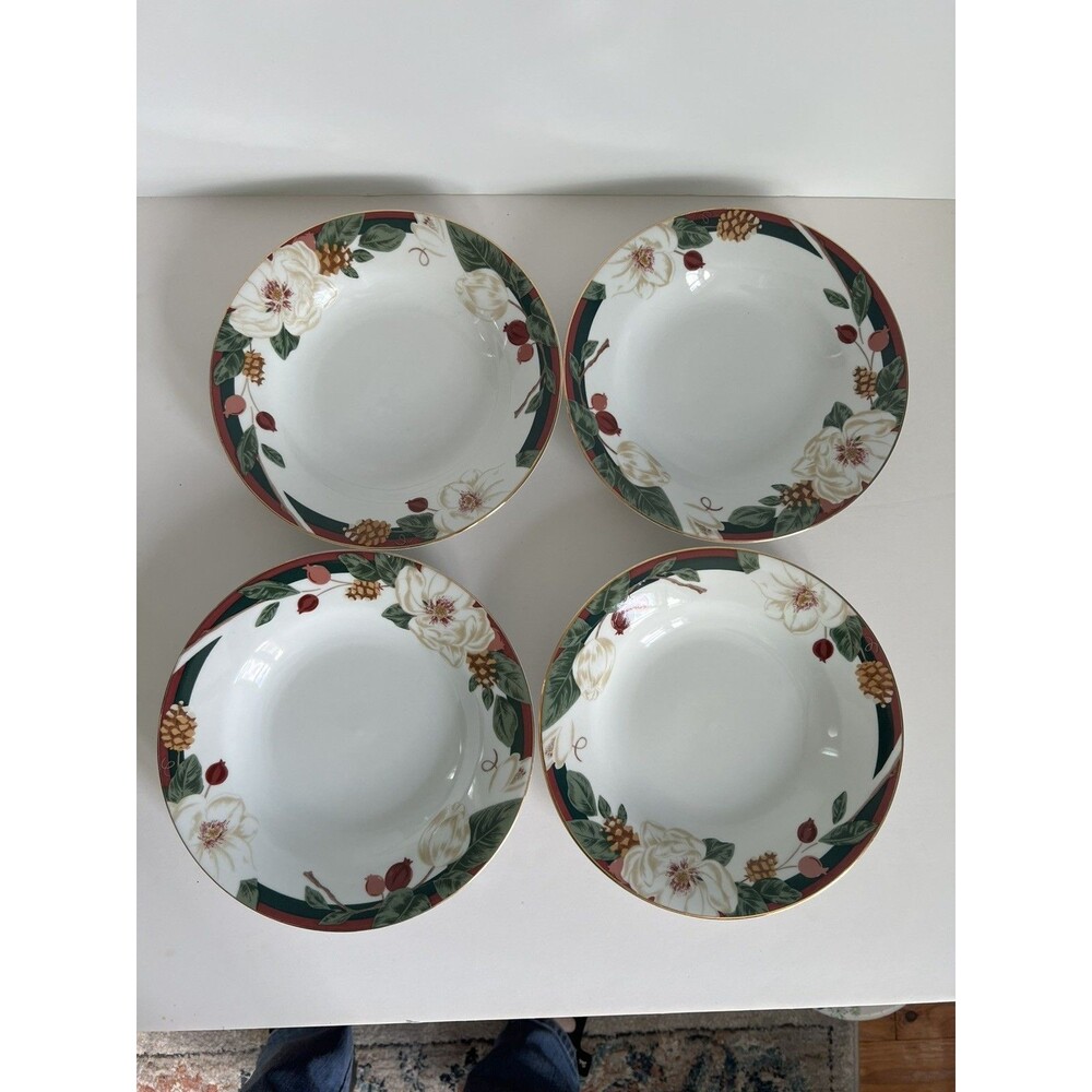 Tienshan Magnolia Fine China 8” Soup/Salad Bowl Set Of 4 EUC